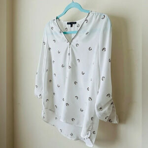 Sweet Rain Women’s Blouse with Zippered Neckline and Panda Design -  Size M
